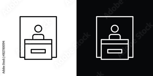 Exhibitor icons set with editable black and white stroke line style for ui designs
