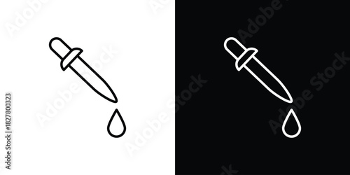 Eye dropper half icons set with editable black and white stroke line style for ui designs