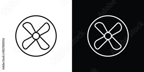 Fan icons set with editable black and white stroke line style for ui designs