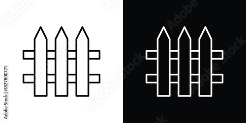 Fence icons set with editable black and white stroke line style for ui designs