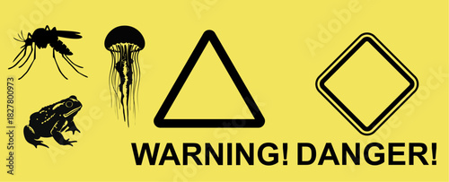Warning Sign for Hazards Mosquito Jellyfish Toad and Unspecified Danger Icon