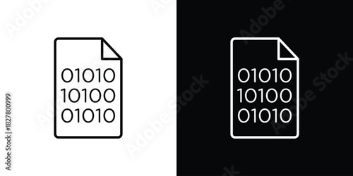 File Binary icons set with editable black and white stroke line style for ui designs