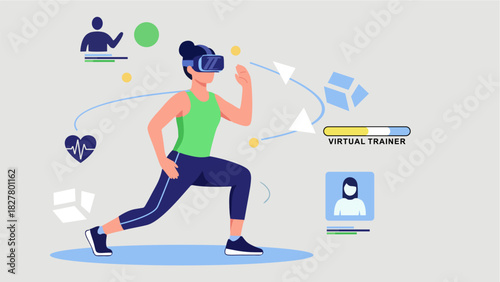 Virtual Fitness Training with VR Headset Modern Workout Illustration
