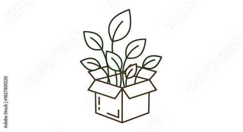 Minimal eco-friendly plant growing in box icon for sustainability, nature, recycling and green projects.
