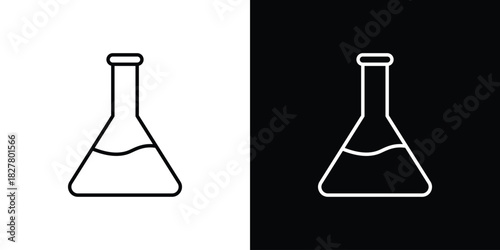 Flask icons set with editable black and white stroke line style for ui designs