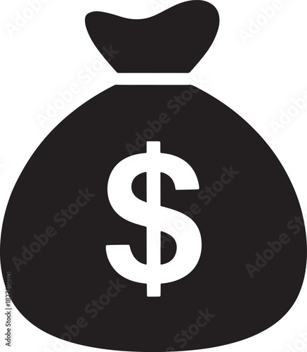 Money Bag Icon with Dollar Sign on White Background Keywords: money, bag, cash, currency, finance