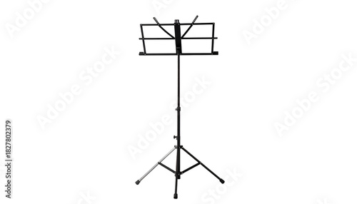 Professional Adjustable Black Metal Music Stand Isolated on White Background