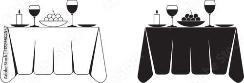 Romantic Dinner Setting With Grapes Wine Glasses Candle And Plates table food