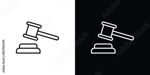 Gavel icons set with editable black and white stroke line style for ui designs