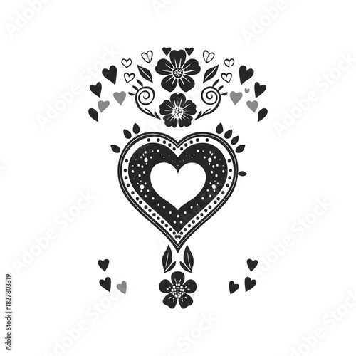 Romantic vector heart with pink floral design for Valentine's Day card illustration