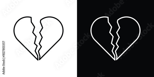 Heart Crack icons set with editable black and white stroke line style for ui designs