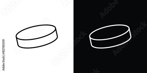 Hockey puck icons set with editable black and white stroke line style for ui designs