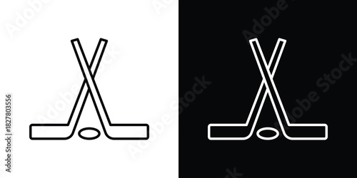 Hockey sticks icons set with editable black and white stroke line style for ui designs