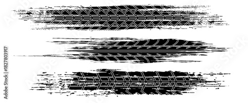 Black tire sign pattern isolated on white background with clipping path, burnt and broken tire texture for graphic design. modern.