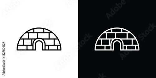 Igloo icons set with editable black and white stroke line style for ui designs