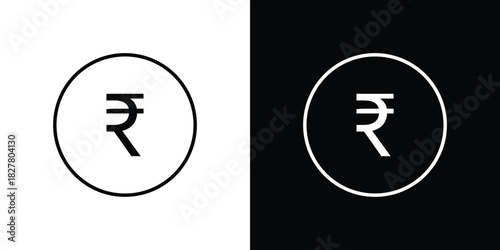 Indian rupee icons set with editable black and white stroke line style for ui designs