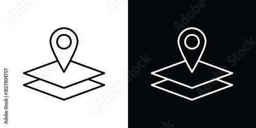 Land layer location icons set with editable black and white stroke line style for ui designs