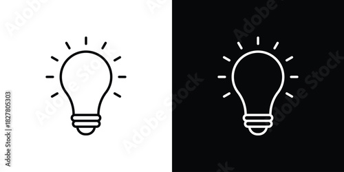 Light bulb icons set with editable black and white stroke line style for ui designs