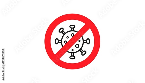 Free Download Vector of a virus, with a red 'no' symbol over it, against a white background - GFXLoad