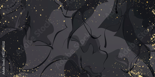 Abstract background with black ink wave design and luxurious and elegant gold splashes. Modern background concept for invitations and awards. EPS. 4