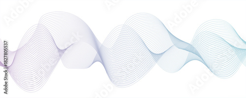 Minimalist abstract wave design consisting of smooth, flowing white and sky blue lines on a white background. Flowing, and Dynamic Ribbon Pattern of Thin, Intertwined Lines. 