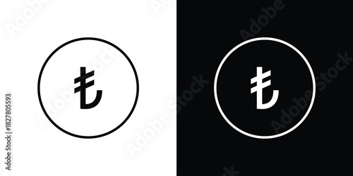 Lira sign icons set with editable black and white stroke line style for ui designs