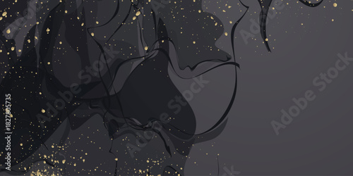 Abstract background with black ink wave design and luxurious and elegant gold splashes. Modern background concept for invitations and awards. EPS. 3