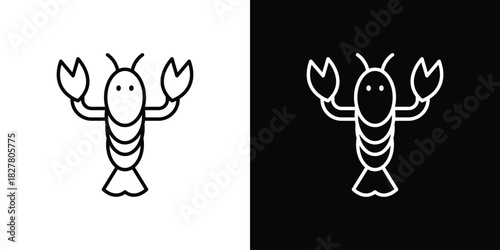 Lobster icons set with editable black and white stroke line style for ui designs