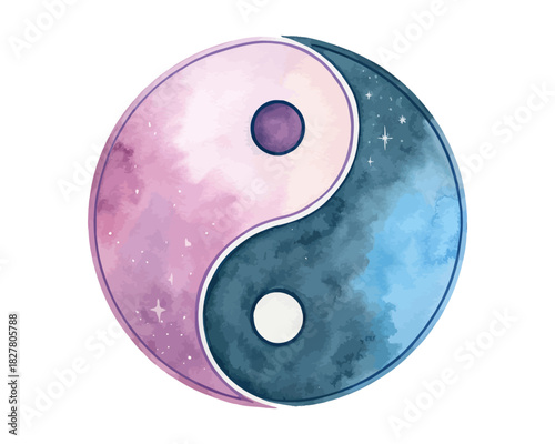 Yin Yang Watercolor Symbol vector illustration isolated on white background