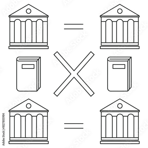 Conceptual Equation: Illustrating the correlation between buildings and books, this image simplifies the complexity of learning.