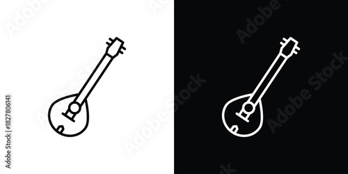 Mandolin icons set with editable black and white stroke line style for ui designs