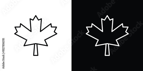 Maple leaf icons set with editable black and white stroke line style for ui designs