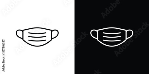 Mask face icons set with editable black and white stroke line style for ui designs