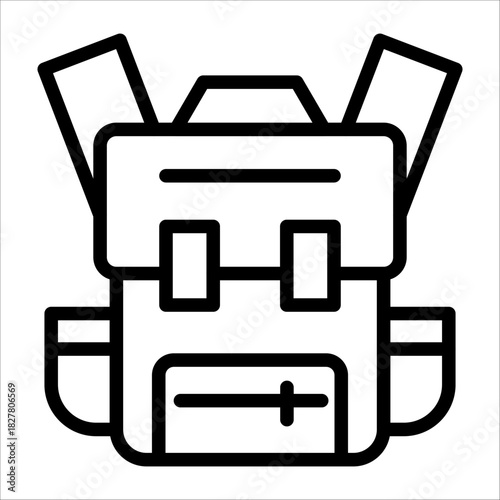 Single travel backpack icon with black line style for design element or coloring book element