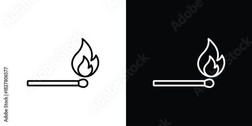 Match fire icons set with editable black and white stroke line style for ui designs