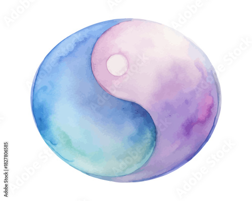 Yin Yang Watercolor Symbol vector illustration 