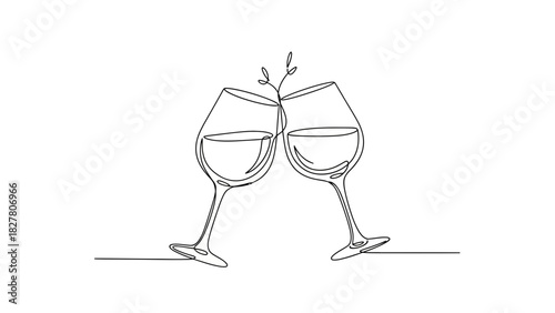 Wine Glasses Cheers Line Art – Celebration Toast Vector Illustration