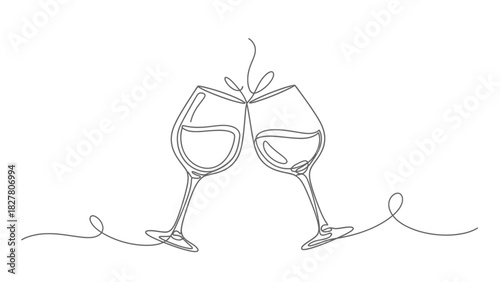 Wine Glasses Cheers Line Art – Celebration Toast Vector Illustration