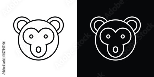 Monkey icons set with editable black and white stroke line style for ui designs