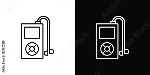 Mp3 Player icons set with editable black and white stroke line style for ui designs