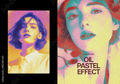 Oil Pastel Poster Photo Effect Mockup