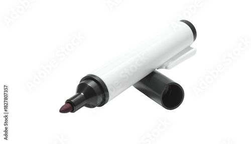 White Permanent Marker with Open Cap Isolated on White Background