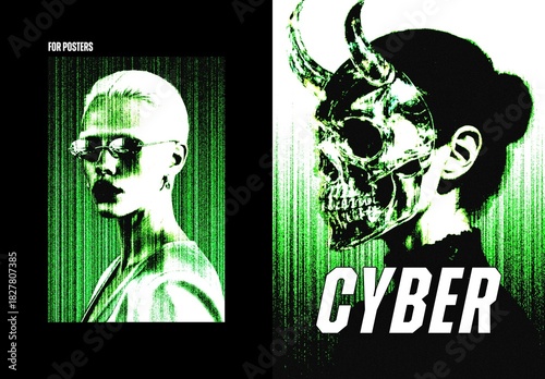 Cyber Screen Poster Photo Effect Mockup