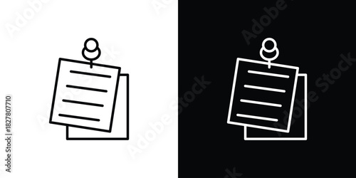 Note sticky icons set with editable black and white stroke line style for ui designs