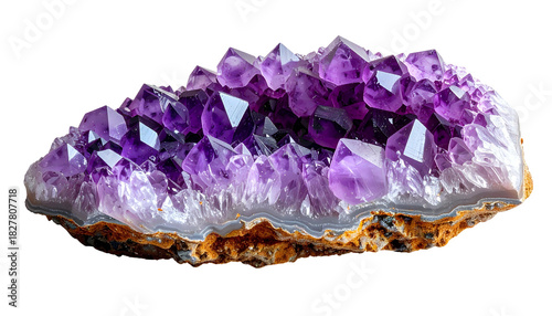 Stunning Natural Amethyst Geode Crystal Cluster on White Background