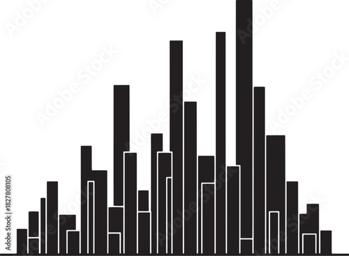 Histogram Representation of Data Distribution with Varying Bar Heights and Statistical Analysis Application in Black and White