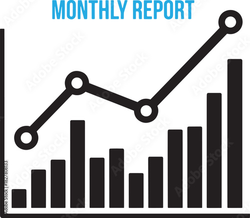Monthly report graph showing business growth and financial success with data visualization for performance analysis and upward trends