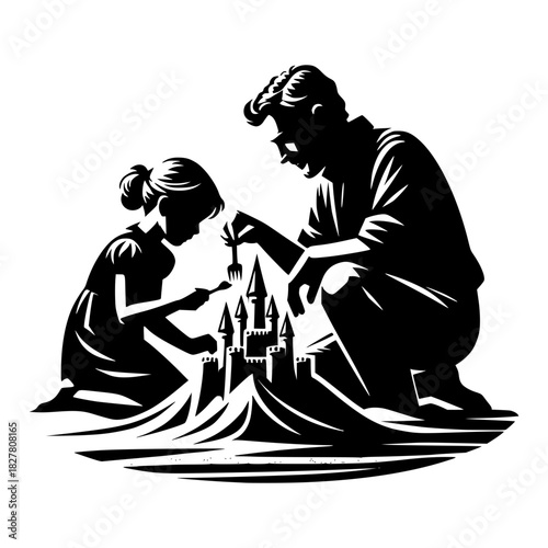 Father daughter building castle vector image illustration