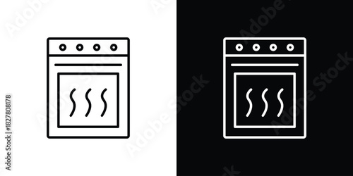 Oven icons set with editable black and white stroke line style for ui designs