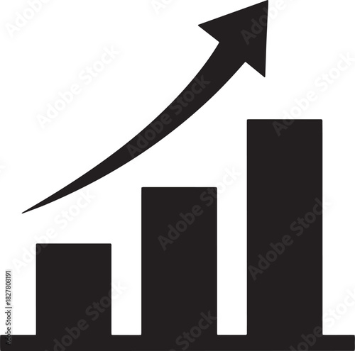 Rising bar graph with arrow pointing upward symbolizing growth and financial success in black and white format
